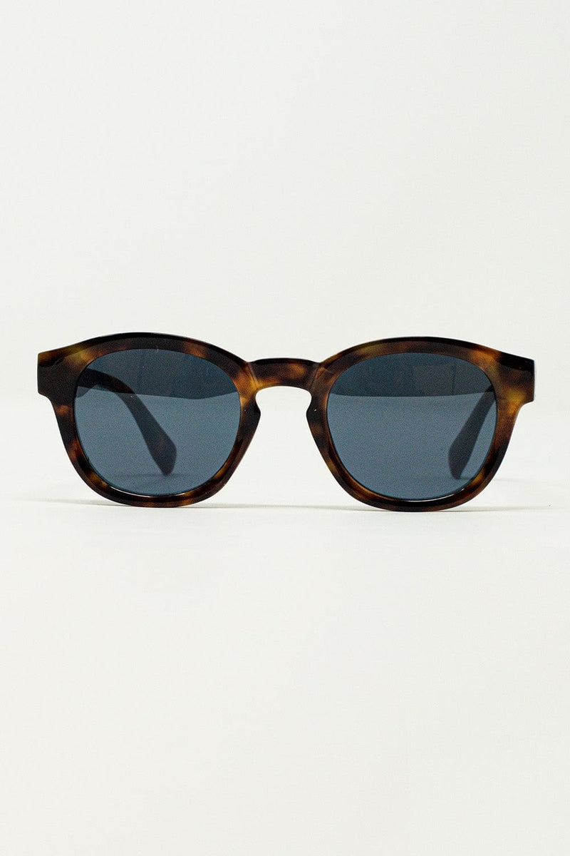 Q2 Women's Sunglasses One Size / Brown 90'S Round Sunglasses With Black Lenses And Dark Brown Toroise Shell Frame