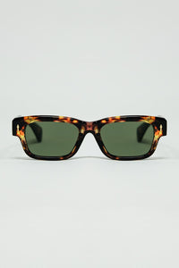 Q2 Women's Sunglasses One Size / Brown Amber Sunglasses With Dark Green Oval Lenses