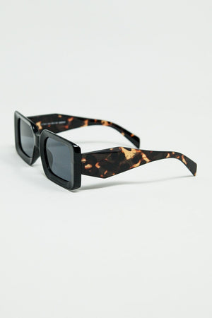 Q2 Women's Sunglasses One Size / Brown Black Square Sunglasses With Brown Animal Print On The Side