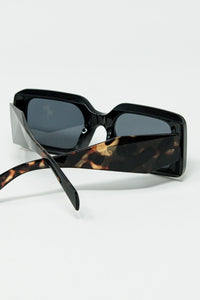 Q2 Women's Sunglasses One Size / Brown Black Square Sunglasses With Brown Animal Print On The Side