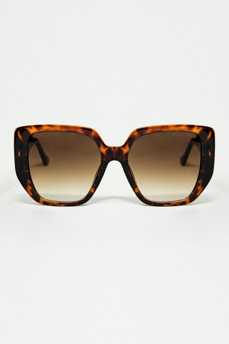 Q2 Women's Sunglasses One Size / Brown Brown Pin-Up Style Sunglasses With Geometric Design And Cat Eyes