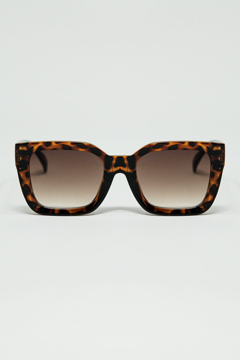 Q2 Women's Sunglasses One Size / Brown Brown Square Sunglasses With Animal Print