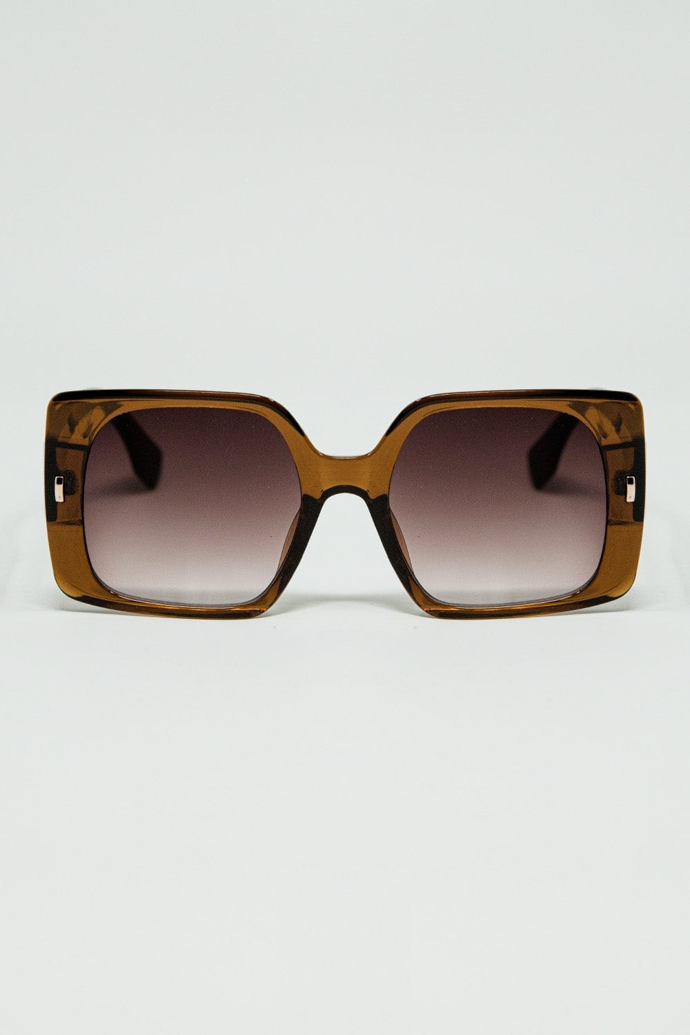 Q2 Women's Sunglasses One Size / Brown Brown Square Sunglasses With Gold Detail On The Side