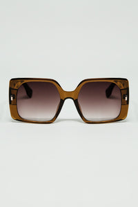 Q2 Women's Sunglasses One Size / Brown Brown Square Sunglasses With Gold Detail On The Side