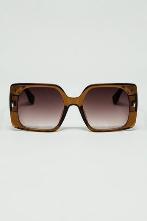 Q2 Women's Sunglasses One Size / Brown Brown Square Sunglasses With Gold Detail On The Side