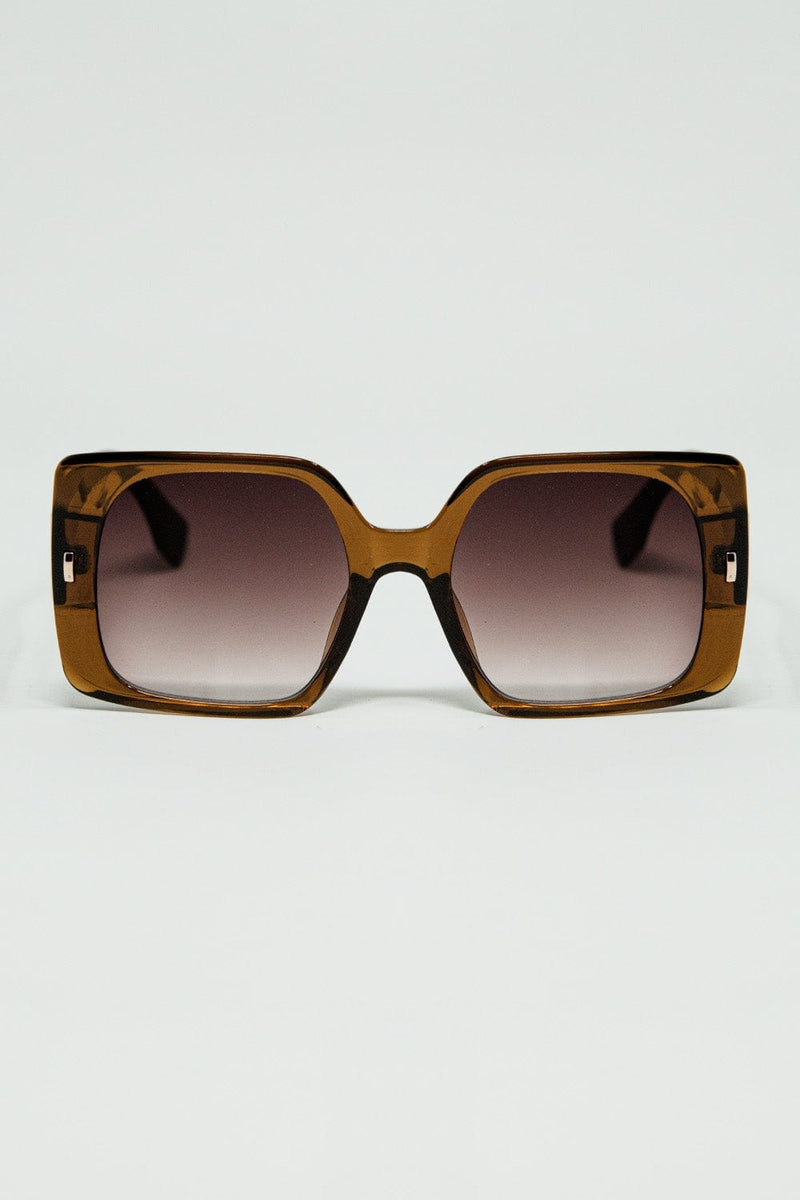 Q2 Women's Sunglasses One Size / Brown Brown Square Sunglasses With Gold Detail On The Side