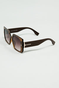 Q2 Women's Sunglasses One Size / Brown Brown Square Sunglasses With Gold Detail On The Side