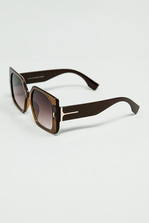 Q2 Women's Sunglasses One Size / Brown Brown Square Sunglasses With Gold Detail On The Side