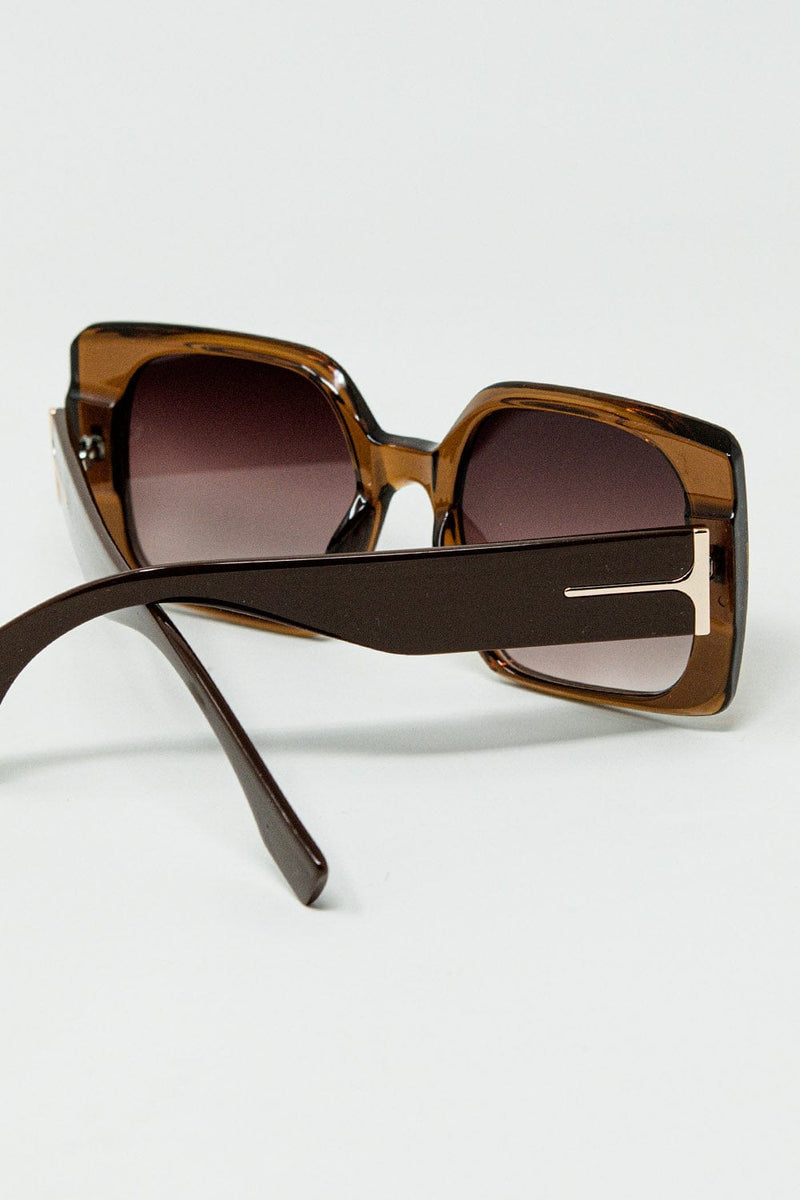 Q2 Women's Sunglasses One Size / Brown Brown Square Sunglasses With Gold Detail On The Side