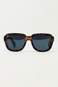 Q2 Women's Sunglasses One Size / Brown Chunky Square Sunglasses With  Dark Brown Tortoise Shell Frame