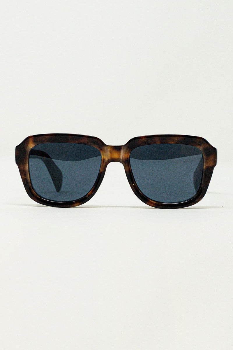 Q2 Women's Sunglasses One Size / Brown Chunky Square Sunglasses With  Dark Brown Tortoise Shell Frame