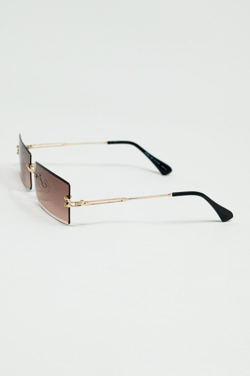 Q2 Women's Sunglasses One Size / Brown Gold Thin Rimless Square Sunglasses With Soft Brown Gradient Lenses