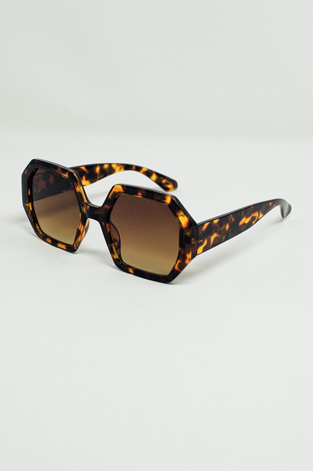 Q2 Women's Sunglasses One Size / Brown Hexagonal Oversized Sunglasses In Dark Tortoiseshell