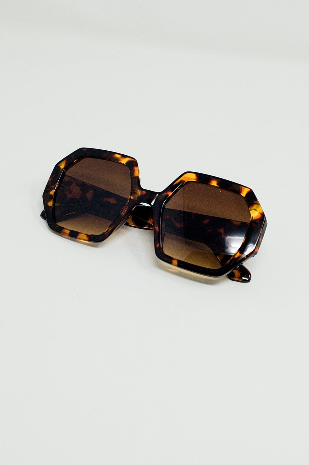 Q2 Women's Sunglasses One Size / Brown Hexagonal Oversized Sunglasses In Dark Tortoiseshell