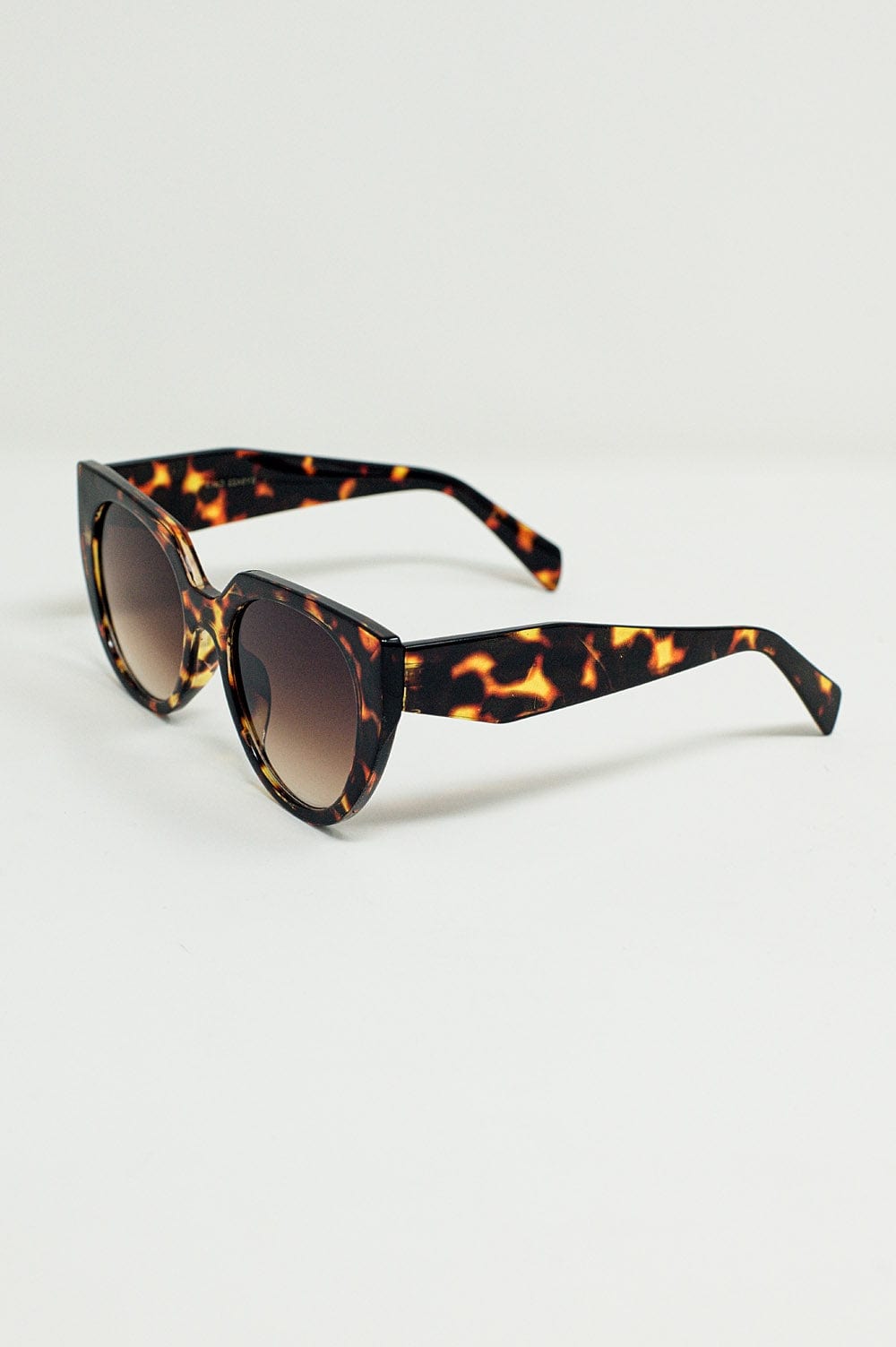 Q2 Women's Sunglasses One Size / Brown Oversized Cat Eye Sunglasses With Wide Rim In Tortoise Shell
