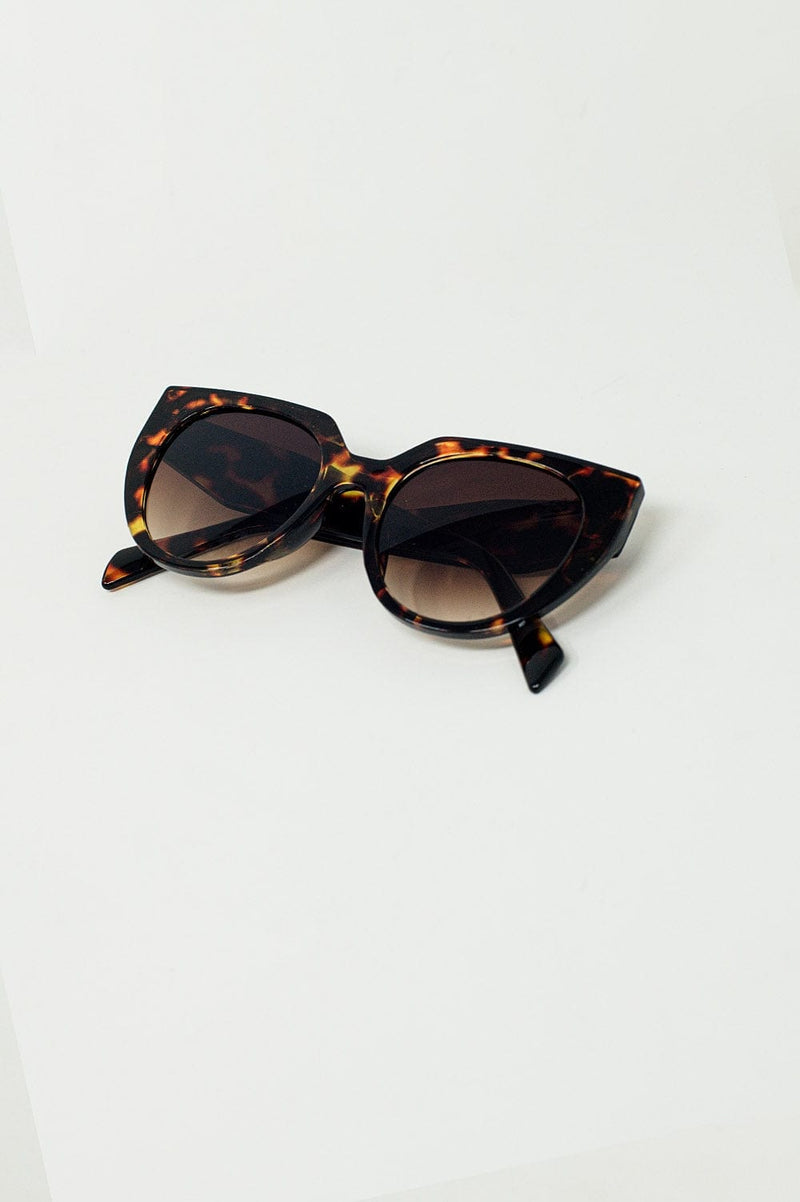 Q2 Women's Sunglasses One Size / Brown Oversized Cat Eye Sunglasses With Wide Rim In Tortoise Shell