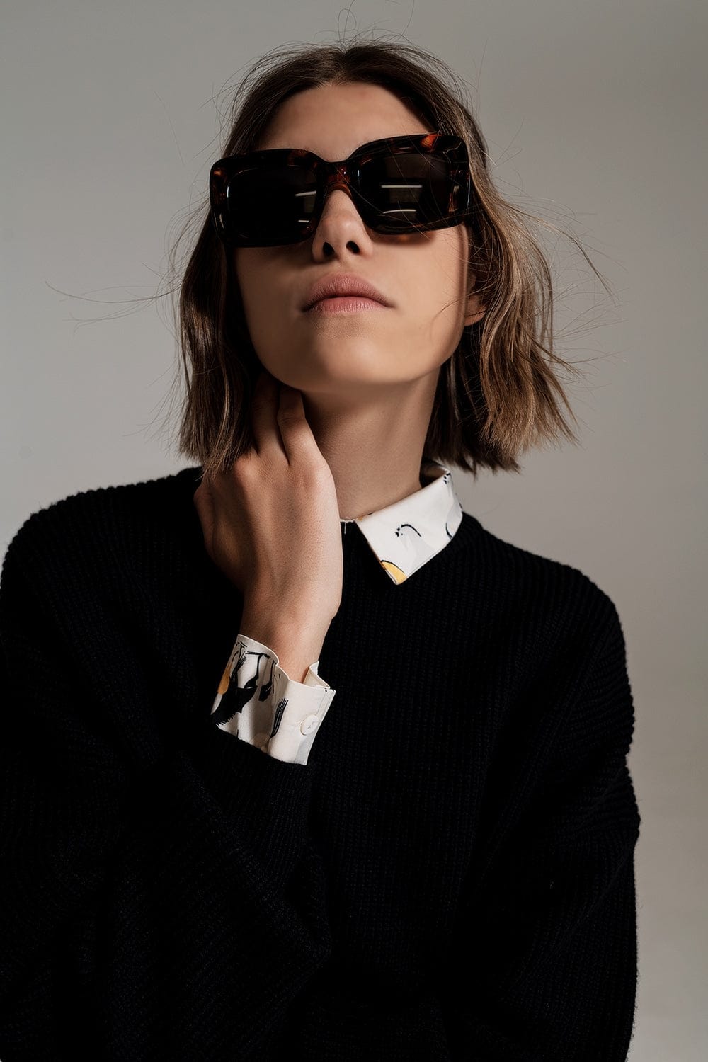 Q2 Women's Sunglasses One Size / Brown Oversized Rectangular Sunglasses In Vintage Tortoise Shell