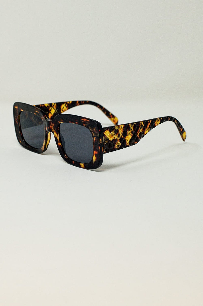 Q2 Women's Sunglasses One Size / Brown Oversized Rectangular Sunglasses In Vintage Tortoise Shell