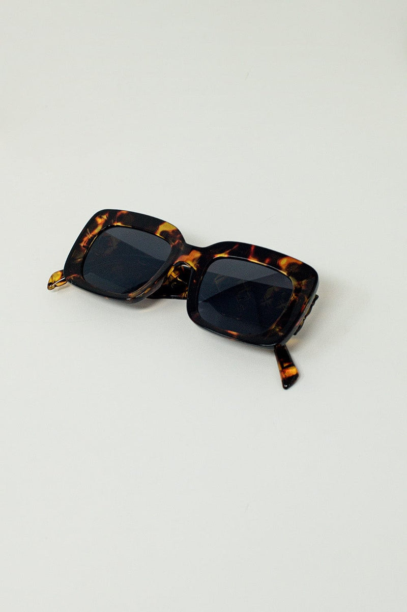 Q2 Women's Sunglasses One Size / Brown Oversized Rectangular Sunglasses In Vintage Tortoise Shell