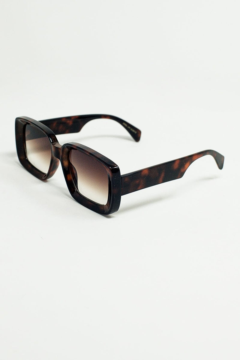 Q2 Women's Sunglasses One Size / Brown Oversized Rectangular Sunglasses With Wide Frame In Brown