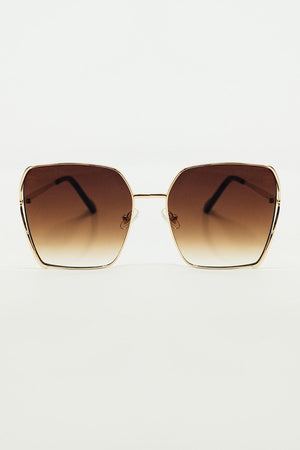 Q2 Women's Sunglasses One Size / Brown Oversized Square Metal Sunglasses In Brown Gradient Lens