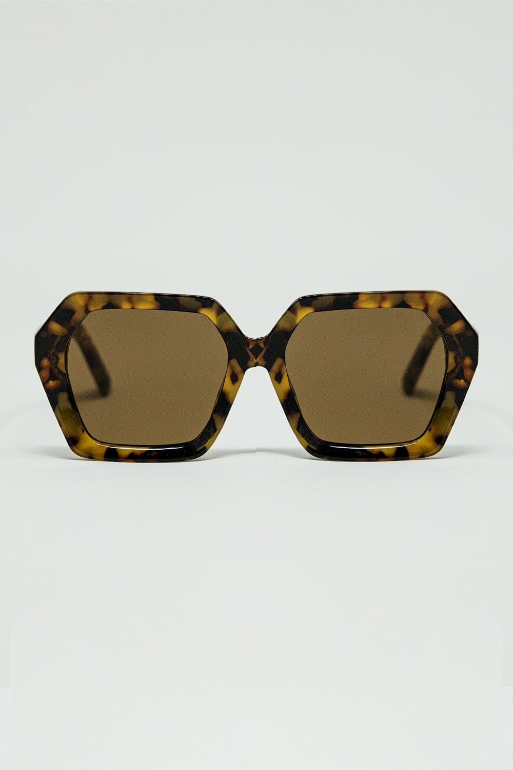 Q2 Women's Sunglasses One Size / Brown Rectangular Sunglasses In Brown Abstract Print Translucent Color