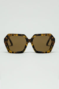 Q2 Women's Sunglasses One Size / Brown Rectangular Sunglasses In Brown Abstract Print Translucent Color