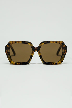 Q2 Women's Sunglasses One Size / Brown Rectangular Sunglasses In Brown Abstract Print Translucent Color