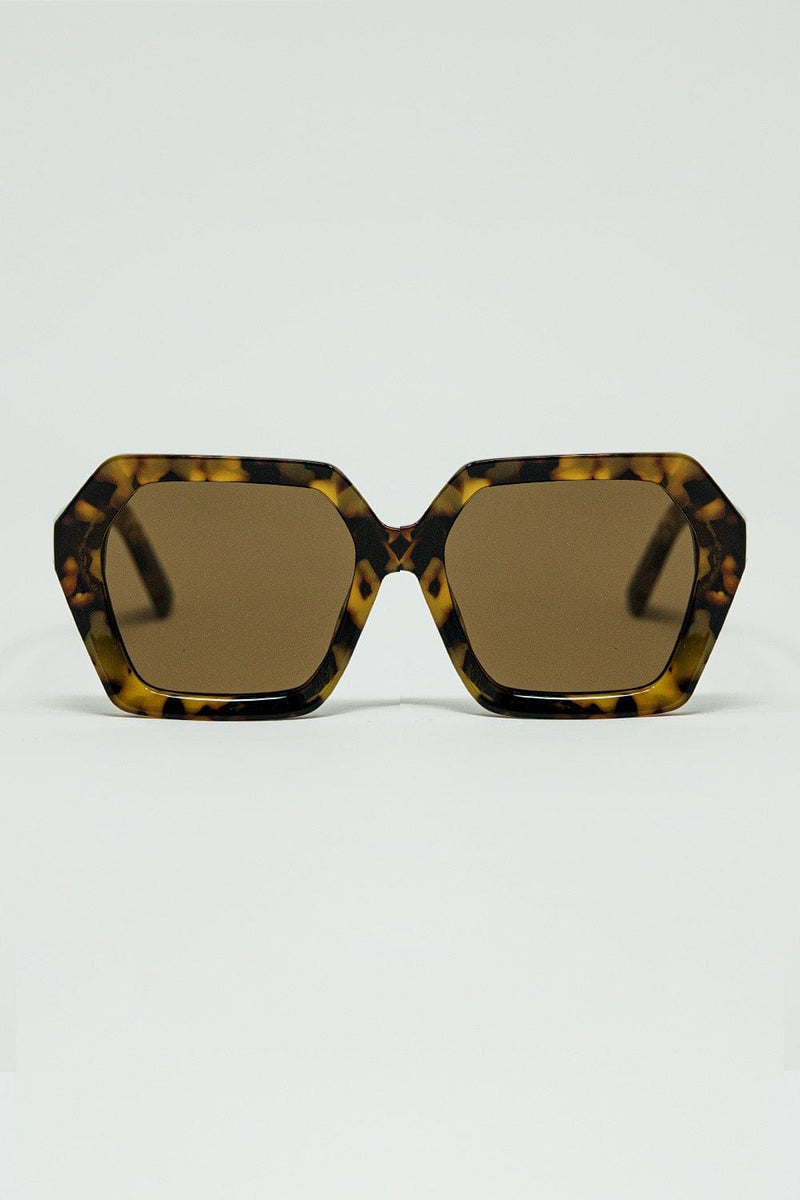 Q2 Women's Sunglasses One Size / Brown Rectangular Sunglasses In Brown Abstract Print Translucent Color