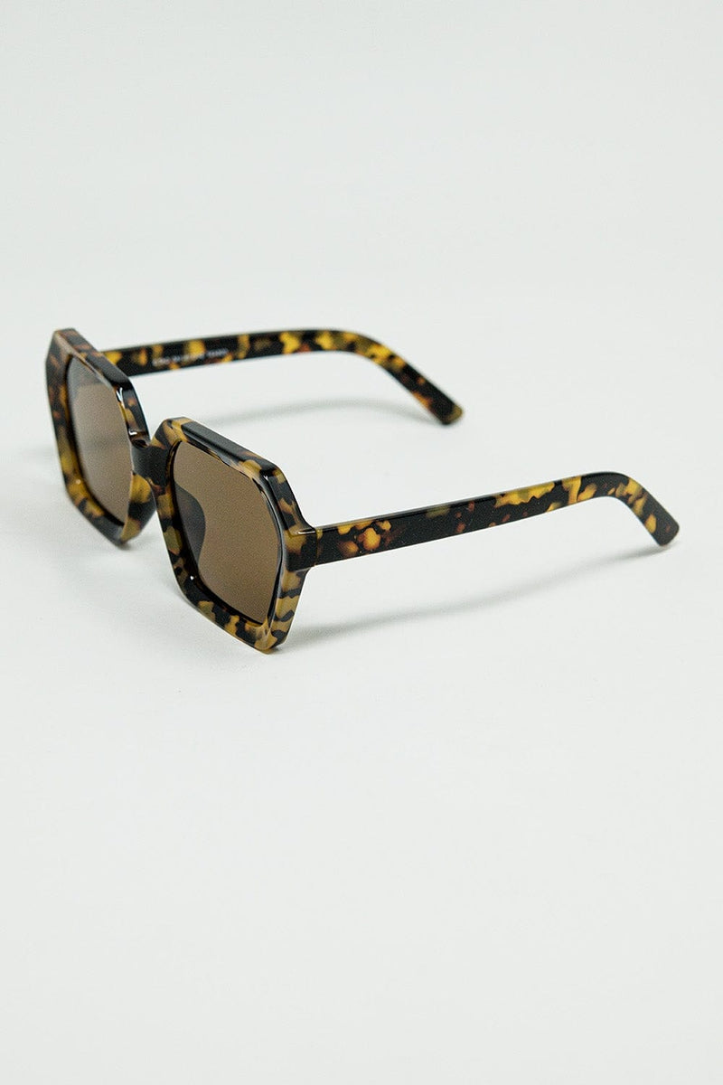 Q2 Women's Sunglasses One Size / Brown Rectangular Sunglasses In Brown Abstract Print Translucent Color