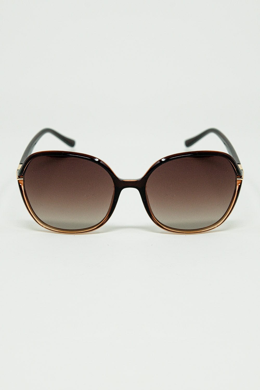 Q2 Women's Sunglasses One Size / Brown Round Sunglasses In Caramel Color With Gold Metal Detail