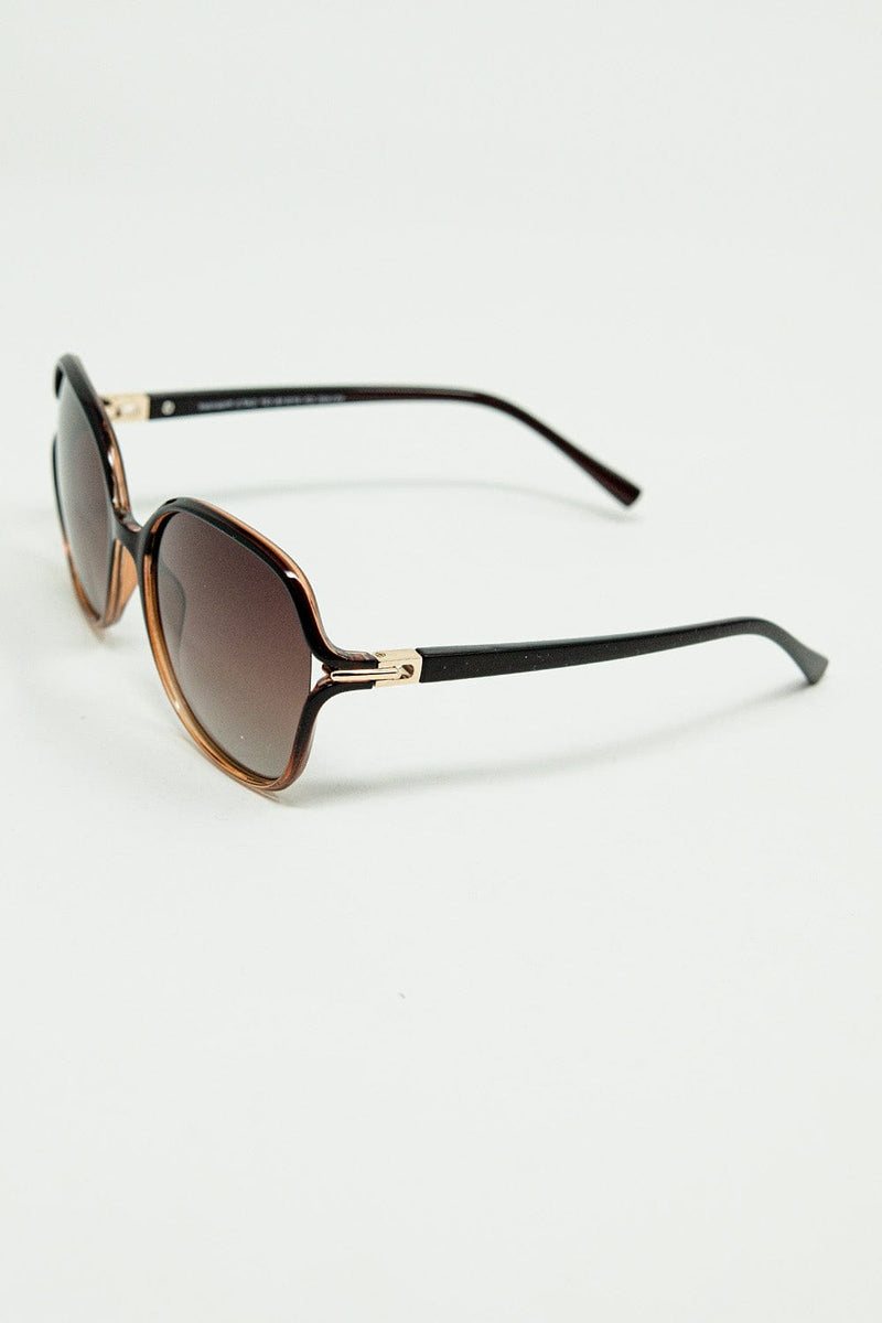 Q2 Women's Sunglasses One Size / Brown Round Sunglasses In Caramel Color With Gold Metal Detail