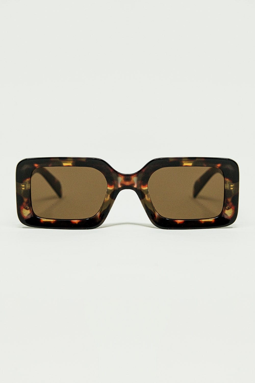 Q2 Women's Sunglasses One Size / Brown Square Sunglasses With Brown Abstract Print