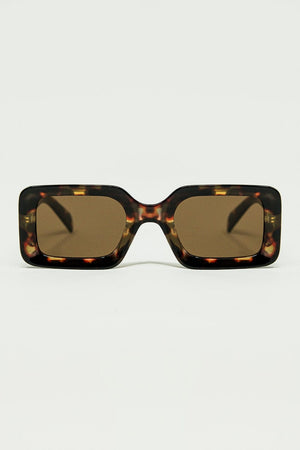 Q2 Women's Sunglasses One Size / Brown Square Sunglasses With Brown Abstract Print