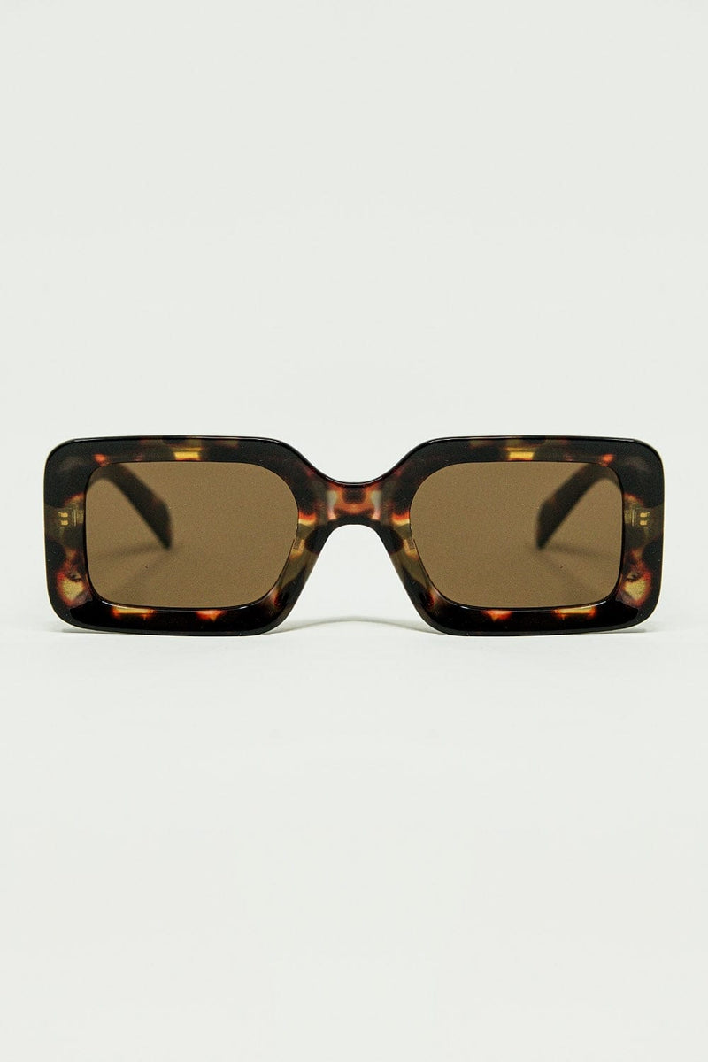 Q2 Women's Sunglasses One Size / Brown Square Sunglasses With Brown Abstract Print