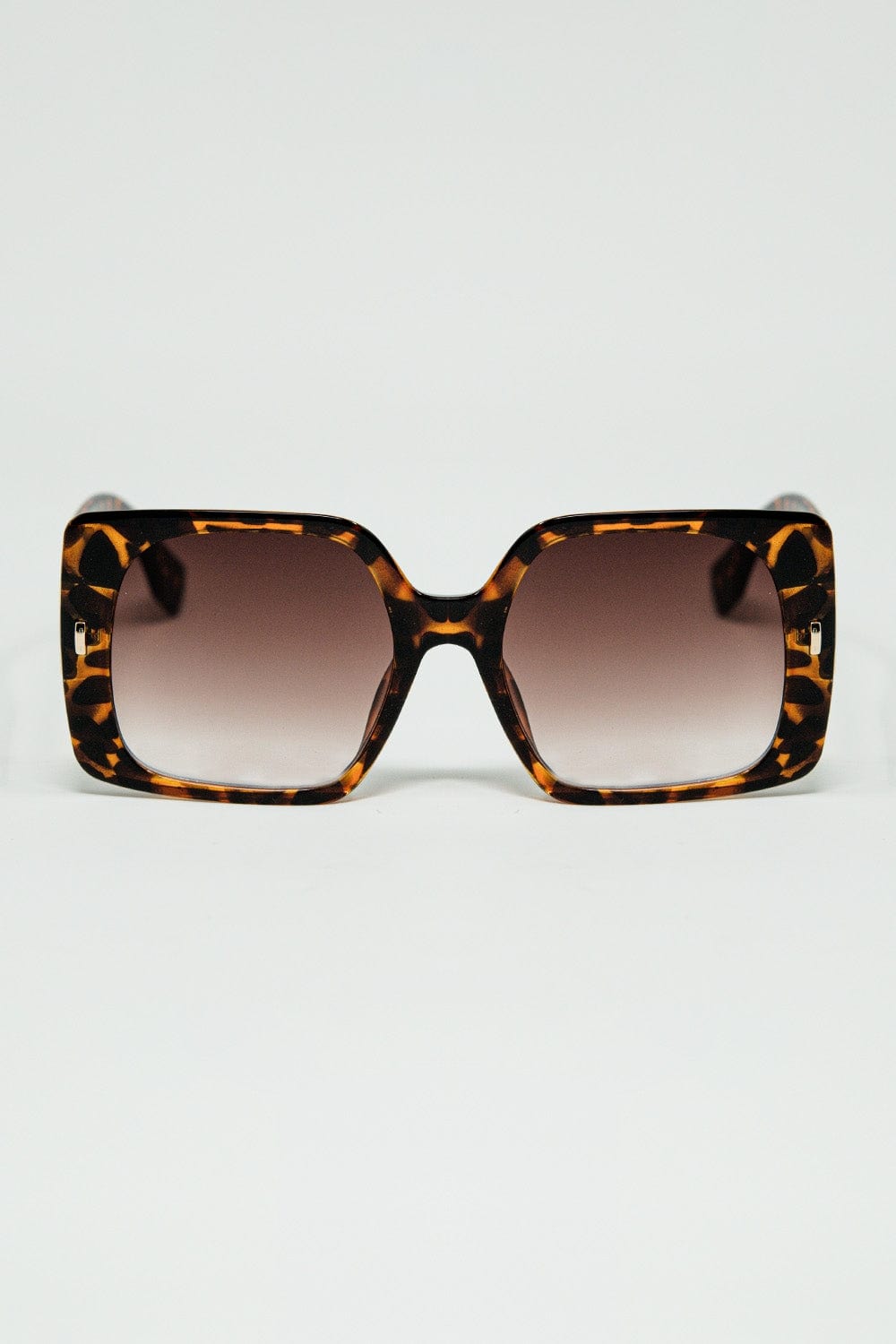 Q2 Women's Sunglasses One Size / Brown Tiger Print Square Sunglasses With Gold Detail On The Side