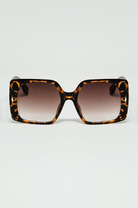 Q2 Women's Sunglasses One Size / Brown Tiger Print Square Sunglasses With Gold Detail On The Side