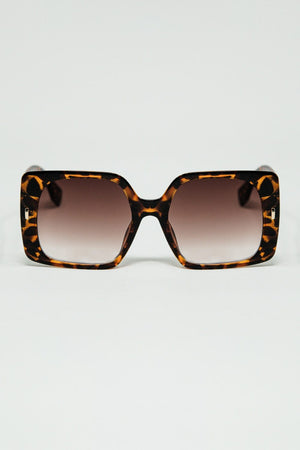 Q2 Women's Sunglasses One Size / Brown Tiger Print Square Sunglasses With Gold Detail On The Side