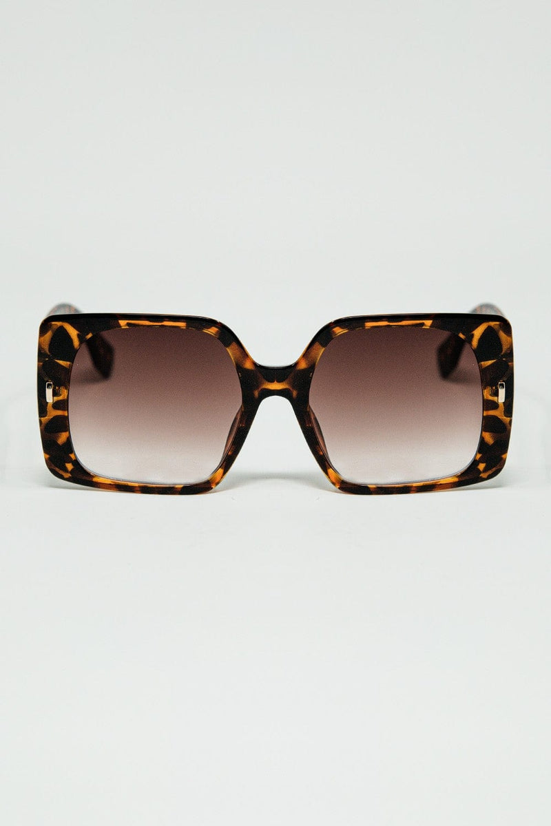 Q2 Women's Sunglasses One Size / Brown Tiger Print Square Sunglasses With Gold Detail On The Side