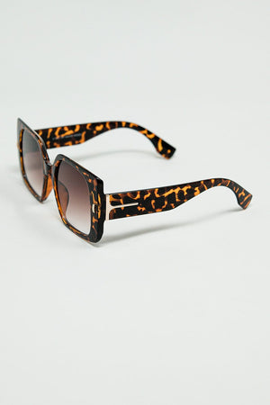 Q2 Women's Sunglasses One Size / Brown Tiger Print Square Sunglasses With Gold Detail On The Side