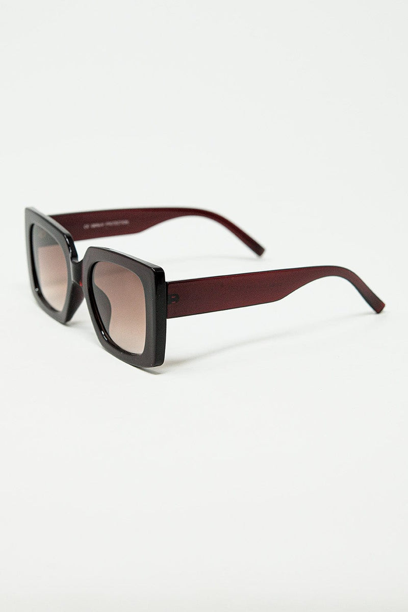 Q2 Women's Sunglasses One Size / Brown Vintage Silhouette Sunglasses With A Subtle Angled Cat-Eye In Burgundy