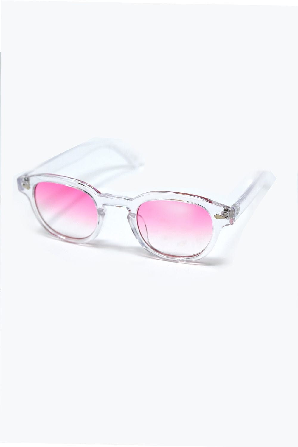 Q2 Women's Sunglasses One Size / Fuchsia Clear Round Sunglasses With Pink Gradient Lense