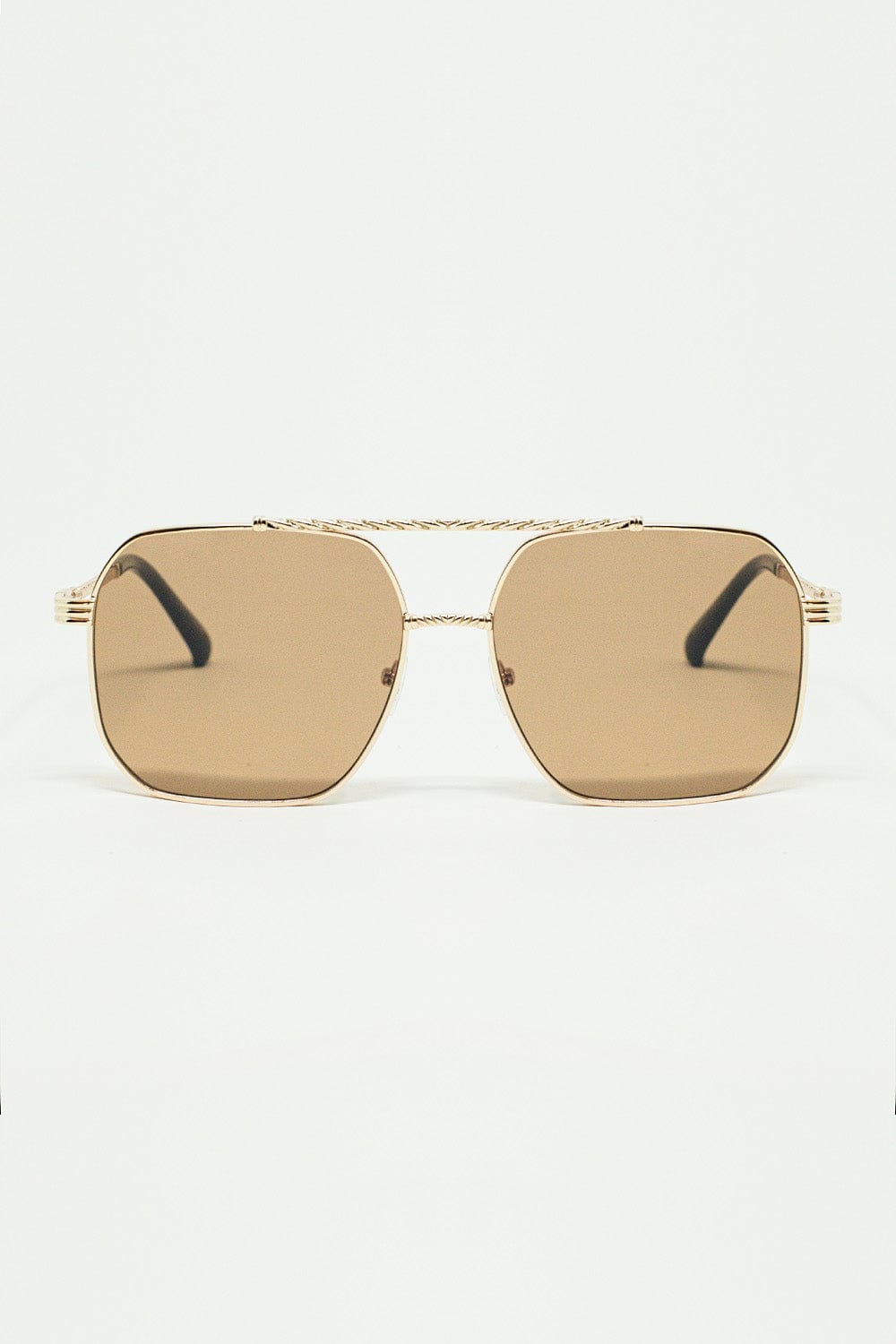 Q2 Women's Sunglasses One Size / Gold Gold Square Frame Sunglasses With Brown Lenses