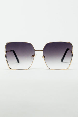 Q2 Women's Sunglasses One Size / Gold Oversized Square Metal Sunglasses In Black Gradient Lens