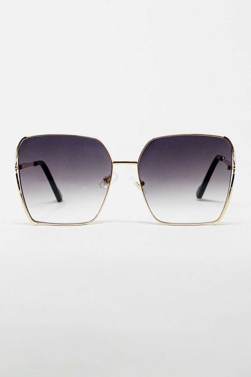 Q2 Women's Sunglasses One Size / Gold Oversized Square Metal Sunglasses In Black Gradient Lens