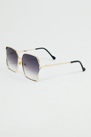 Q2 Women's Sunglasses One Size / Gold Oversized Square Metal Sunglasses In Black Gradient Lens