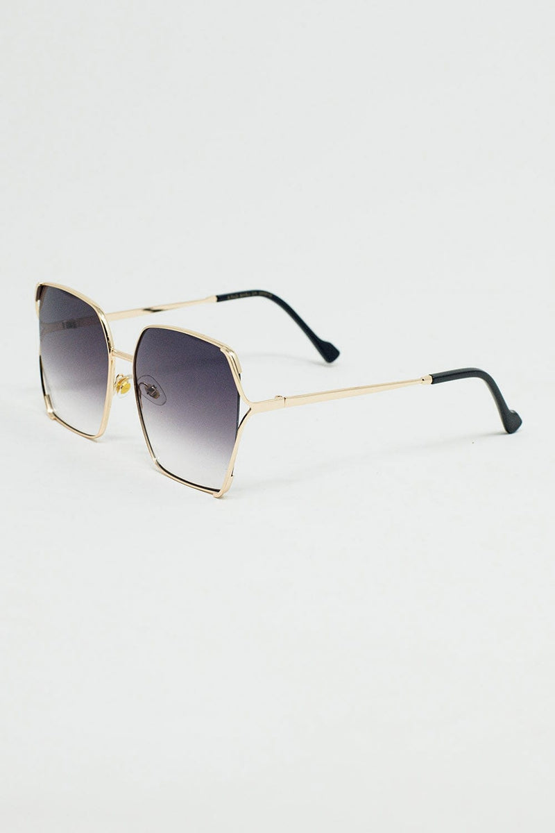 Q2 Women's Sunglasses One Size / Gold Oversized Square Metal Sunglasses In Black Gradient Lens