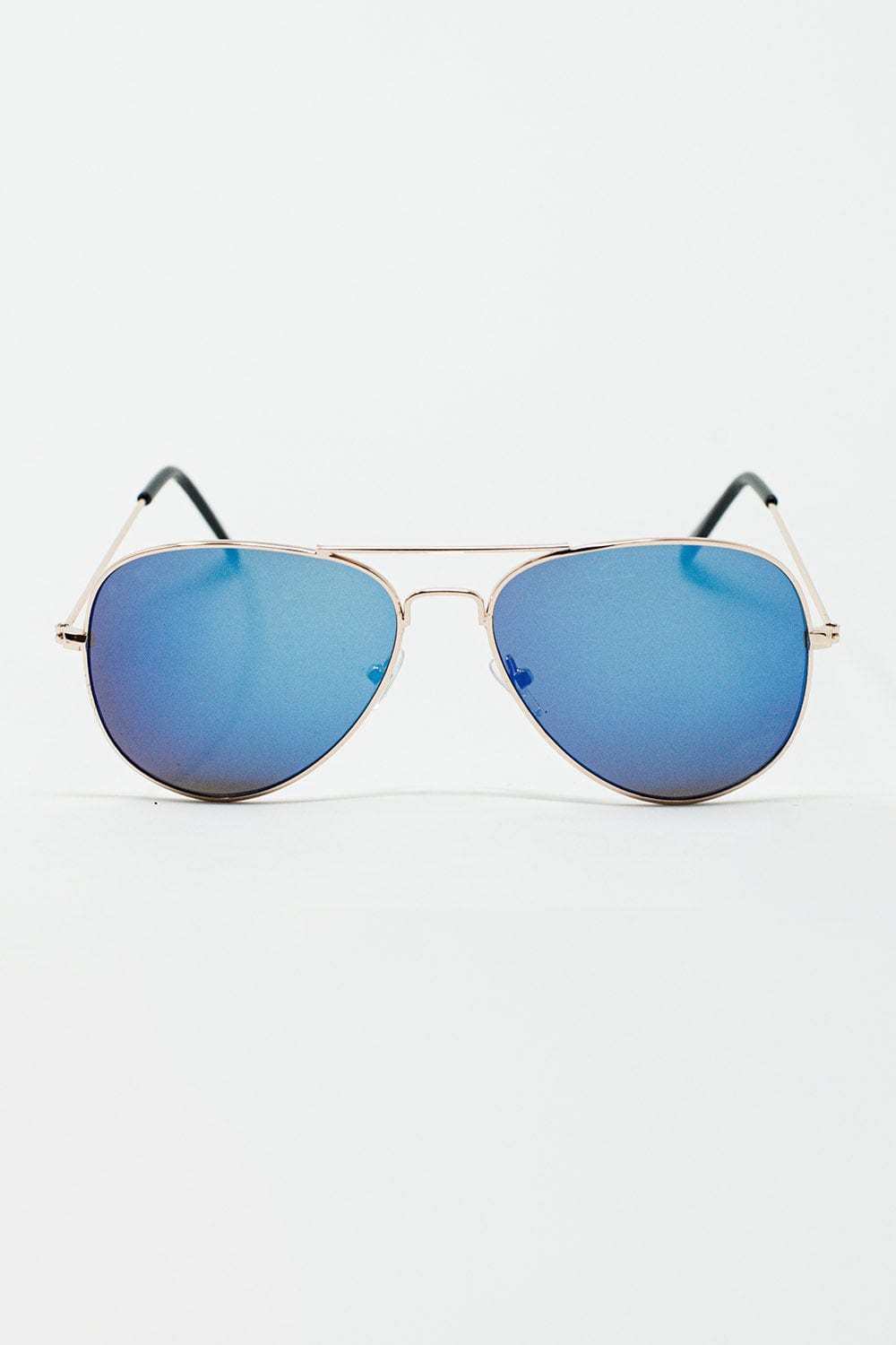 Q2 Women's Sunglasses One Size / Gold Retro Aviator Sunglasses  With Blue Smoke Lense And Golden Frame