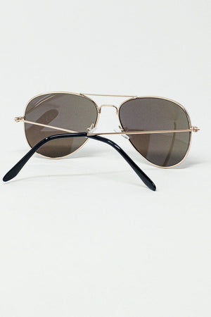 Q2 Women's Sunglasses One Size / Gold Retro Aviator Sunglasses  With Blue Smoke Lense And Golden Frame