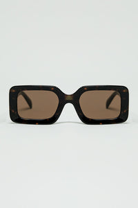 Q2 Women's Sunglasses One Size / Green Brown Square Sunglasses With Green Animal Print On The Side